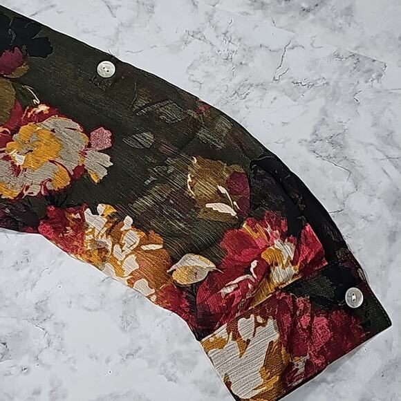 Women Sz S Maxi Sheer Dress Dark Floral Fairy Grunge BOHO Tiered Ruffle Smocked - Picture 6 of 14